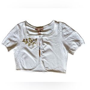 White Embellished Short Sleeve Cropped Bolero